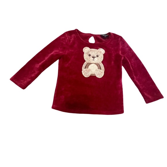 Pink & Violet Red Bear Sweater with Red and Blk Plaid Bellbottom Pants. Size: 2T - Picture 3 of 13